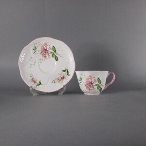 Shelley Tea Cup With Saucer Honey Suckle Pink White Floral Tea Cup With Saucer